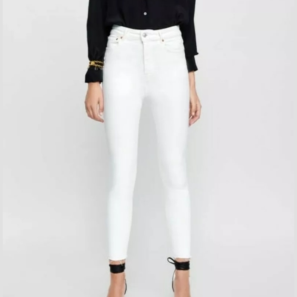 Zara White Premium Denim High Rise White Skinny